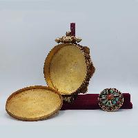 [sterlin Silver] Tibetan Ghau Box With Ashtamangala, [gold Plated], [stone Setting]