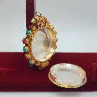 Tibetan Mandala Ghau Box With Sighu Stone, [gold Plated], [stone Setting]