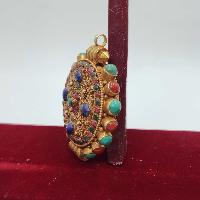 Tibetan Mandala Ghau Box With Sighu Stone, [gold Plated], [stone Setting]