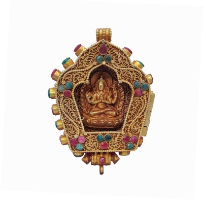 [sterlin Silver] Tibetan Ghau Box With Chengrezig, [gold Plated], [stone Setting]