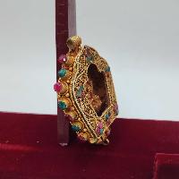 [sterlin Silver] Tibetan Ghau Box With Chengrezig, [gold Plated], [stone Setting]