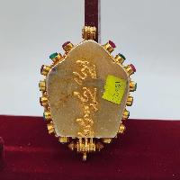 [sterlin Silver] Tibetan Ghau Box With Chengrezig, [gold Plated], [stone Setting]