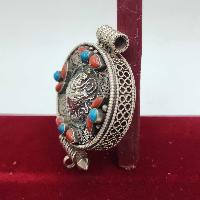 [sterlin Silver] Tibetan Ghau Box With Ashtamangala And Sighu Stone, [gold Plated], [stone Setting]