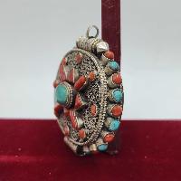 [sterlin Silver] Tibetan Ghau Box With Sighu Stone, [gold Plated], [stone Setting]