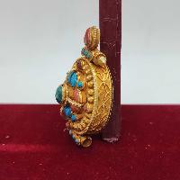 [sterlin Silver] Tibetan Ghau Box With Flower Design, [gold Plated], [stone Setting]