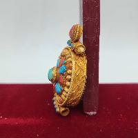 [sterlin Silver] Tibetan Ghau Box With Flower Design, [gold Plated], [stone Setting]