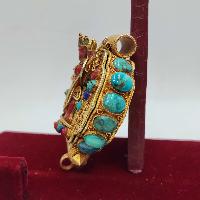[sterlin Silver] Tibetan Ghau Box With Yogini, [gold Plated], [stone Setting]
