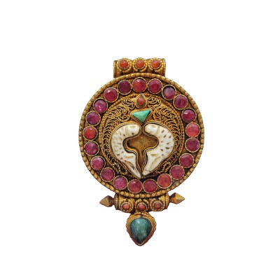 [sterlin Silver] Tibetan Ghau Box, [gold Plated], [stone Setting]