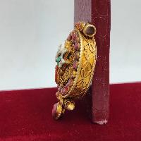 [sterlin Silver] Tibetan Ghau Box With Flower Design [lotus], [gold Plated], [stone Setting]