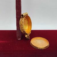 [sterlin Silver] Tibetan Ghau Box With Flower Design [lotus], [gold Plated], [stone Setting]