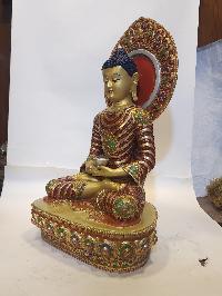 [high Quality], Tibetan Buddhist Handmade Statue Of Amitabha Buddha, [full Fire Gold Plated], [face Painted], Traditional Color Finishing Di