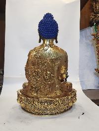 [high Quality], Tibetan Buddhist Handmade Statue Of Medicine Buddha, [full Fire Gold Plated], [face Painted], [stone Setting]