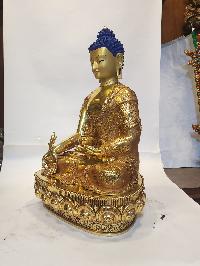 [high Quality], Tibetan Buddhist Handmade Statue Of Medicine Buddha, [full Fire Gold Plated], [face Painted], [stone Setting]