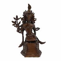 Buddhist Statue Of White Tara On Throne, [sand Casting], [chocolate Oxidized]
