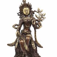 Buddhist Statue Of White Tara On Throne, [sand Casting], [chocolate Oxidized]
