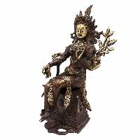 Buddhist Statue Of White Tara On Throne, [sand Casting], [chocolate Oxidized]