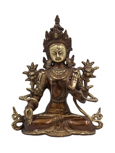 Buddhist Statue Of White Tara, [sand Casting], [chocolate Oxidized]
