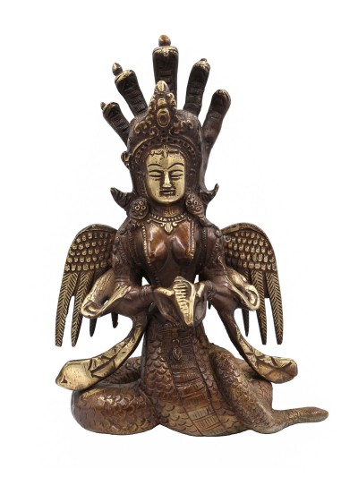 Buddhist Statue Of Naga Kanya, [sand Casting], [chocolate Oxidized]