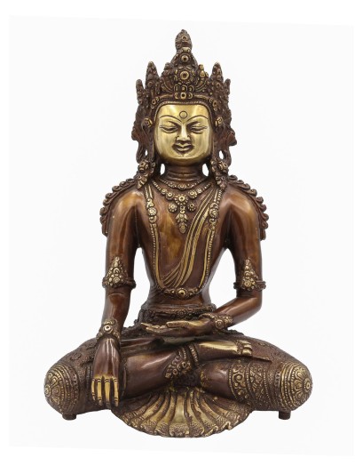 Buddhist Statue Of Shakyamuni Buddha, [sand Casting], [chocolate Oxidized]