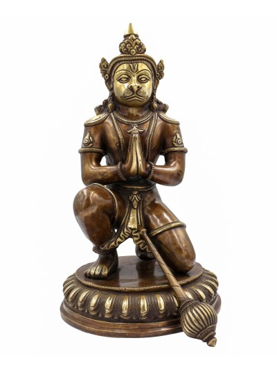 Nepali Statue Of Hanuman, [sand Casting], [chocolate Oxidized]