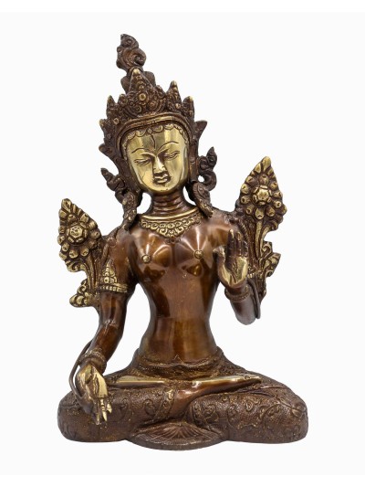 Buddhist Statue Of White Tara, [sand Casting], [chocolate Oxidized]