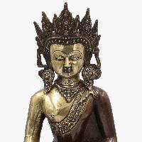 Buddhist Statue Of Shakyamuni Buddha With Crown, [sand Casting], [chocolate Oxidized]