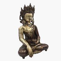 Buddhist Statue Of Shakyamuni Buddha With Crown, [sand Casting], [chocolate Oxidized]