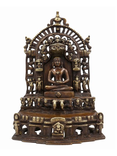Handmade Statue Of Amitabha Buddha On Throne, [sand Casting], [chocolate Oxidized]