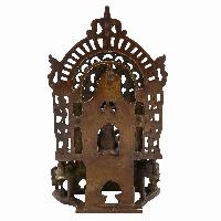 Handmade Statue Of Amitabha Buddha On Throne, [sand Casting], [chocolate Oxidized]