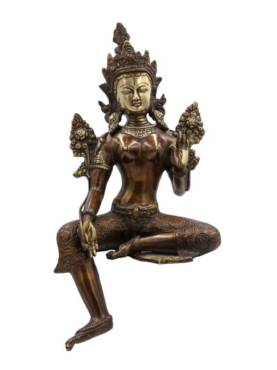 Buddhist Statue Of White Tara, [sand Casting], [chocolate Oxidized]