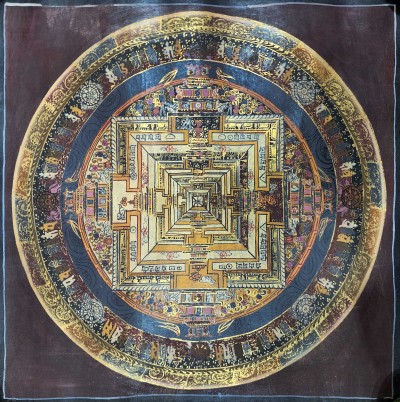 Buddhist Tibetan Thangka Of Kalachakra Mandala, [hand Painted], [antique]