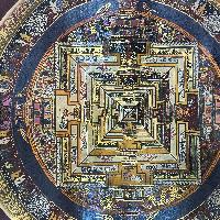 Buddhist Tibetan Thangka Of Kalachakra Mandala, [hand Painted], [antique]