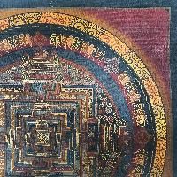 Buddhist Tibetan Thangka Of Kalachakra Mandala, [hand Painted], [antique], [oil Finishing]