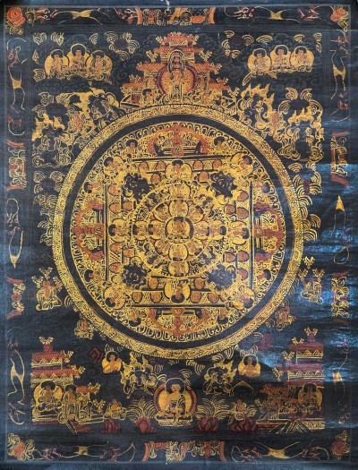 Buddhist Tibetan Thangka Of Mandala, [hand Painted], [antique]