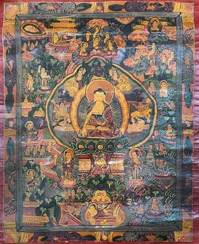 Buddhist Tibetan Thangka Of Buddha Life Story, [hand Painted], [antique]