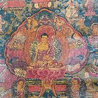 Buddhist Tibetan Thangka Of Buddha Life Story, [hand Painted], [antique]