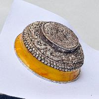 Silver Cup With Emitted [amber] Offering Bowls, [silver Carving], Offering Bowls