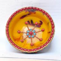 Silver Cup With Emitted [amber] Offering Bowls With Stone Setting, [jade Stone], [silver Carving], With Metal Setting And Siku Design
