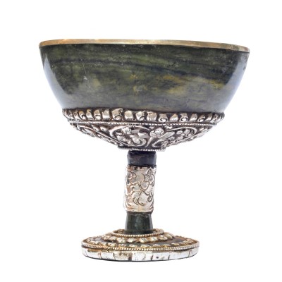 Silver Cup With Emitted [amber] Wine Glass [jade Stone], [silver Carving], Metal Stone Setting