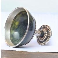 Silver Cup With Emitted [amber] Wine Glass [jade Stone], [silver Carving], Metal Stone Setting