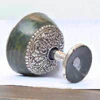Silver Cup With Emitted [amber] Wine Glass [jade Stone], [silver Carving], Metal Stone Setting