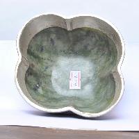 Silver Cup With Emitted [amber] Offering Bowl With Lotus Design And [jade Stone], [jade Stone], [silver Carving], Metal Stone Setting