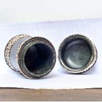 Tibetan Tea And Water Offering Vessel, Black Color, With Silver And Metal Design, Offering Tea, [silver Carving], Metal Stone Setting