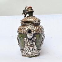 Tibetan Buddhist Jade And Metal Tea Pot [silver Carving], Metal Stone Setting
, [remakable]