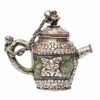 Tibetan Buddhist Jade And Metal Tea Pot [silver Carving], Metal Stone Setting
, [remakable]