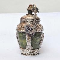 Tibetan Buddhist Jade And Metal Tea Pot [silver Carving], Metal Stone Setting
, [remakable]