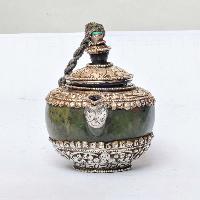Tibetan Buddhist Jade And Metal Tea Pot.[silver Carving], Metal Stone Setting, [remakable]