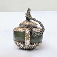 Tibetan Buddhist Jade And Metal Tea Pot.[silver Carving], Metal Stone Setting, [remakable]