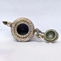 Tibetan Buddhist Jade And Metal Tea Pot.[silver Carving], Metal Stone Setting, [remakable]