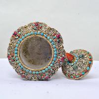 Nepali Handmade Crystal And Metal Siku Design Buddhist Urn [offering Vessel]